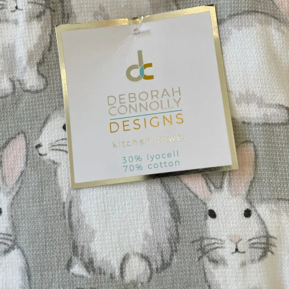 Deborah Connolly Easter Bunny Kitchen Towels 3pk White Gray Spring Decor New